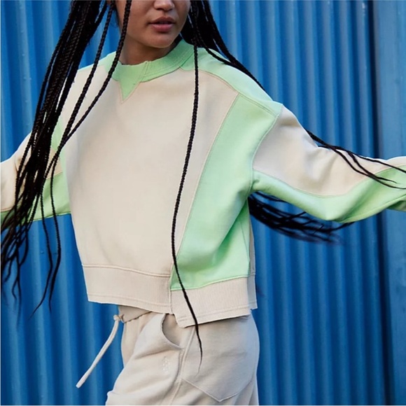 Free people movement intercept colorblock pullover in sesame lime zest green tan - Picture 1 of 15